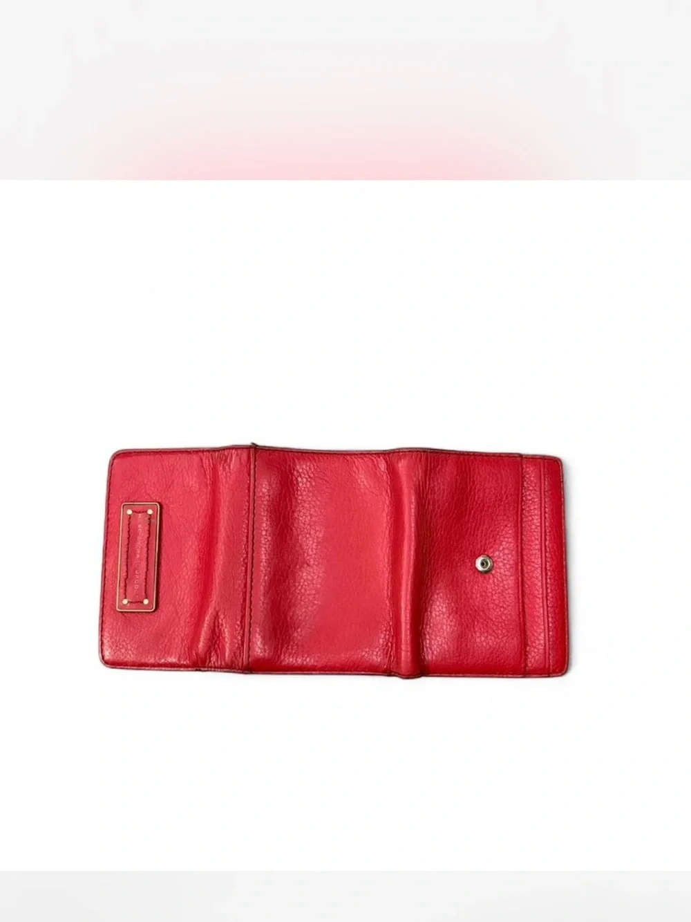 Marc by Marc Jacobs Red Leather Trifold Wallet with Gold Plaque - Picture 6 of 6